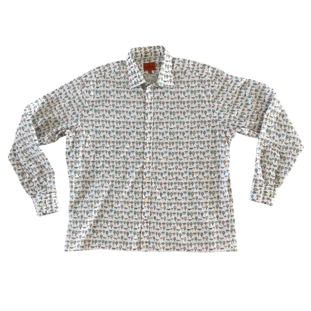 Simon Carter Button Down Mens 18 46cm White Hot Air Balloon Print‎ Excellent L/S